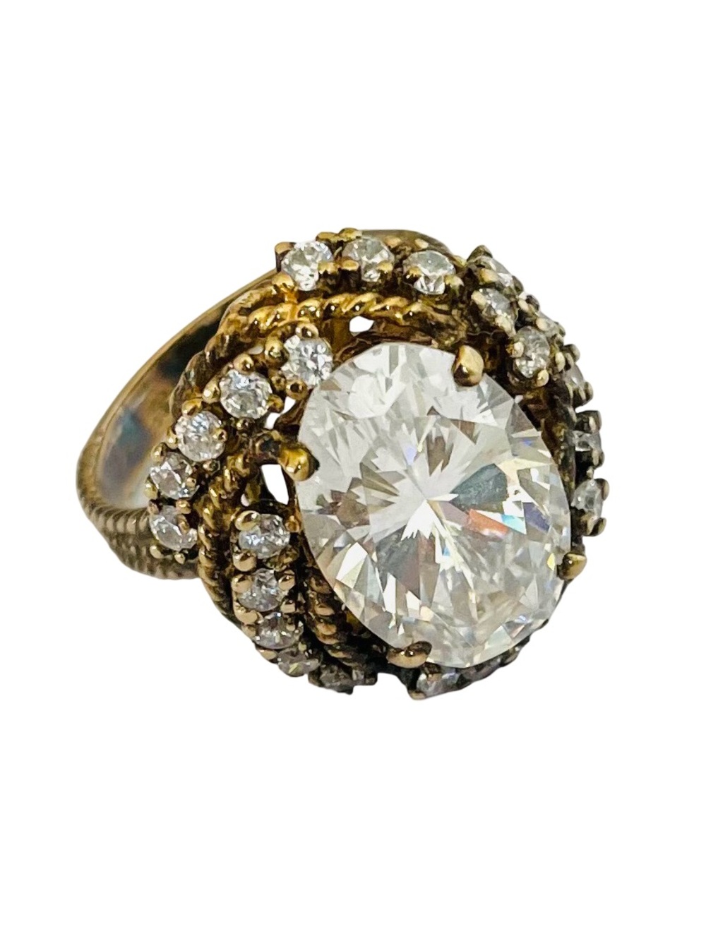 Mid-Century Faceted Glass Cocktail Ring